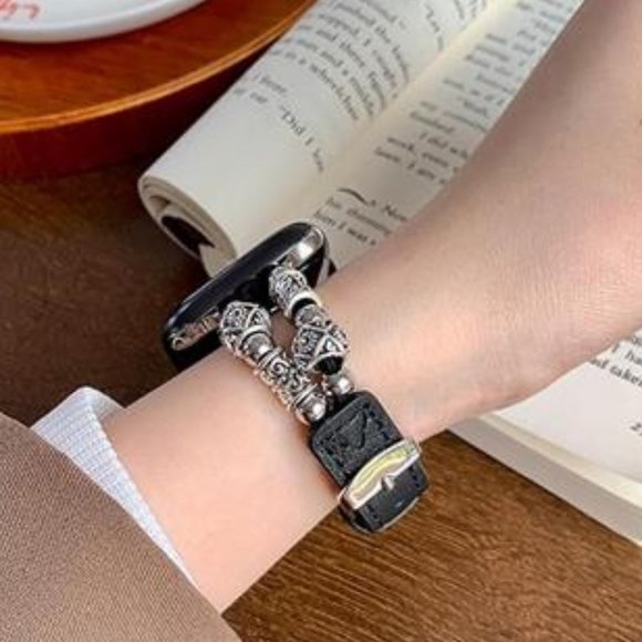 Amazon.com: WONMILLE Posh Leather Bands Compatible With  NEW Boho Black Leather Apple Watch Band